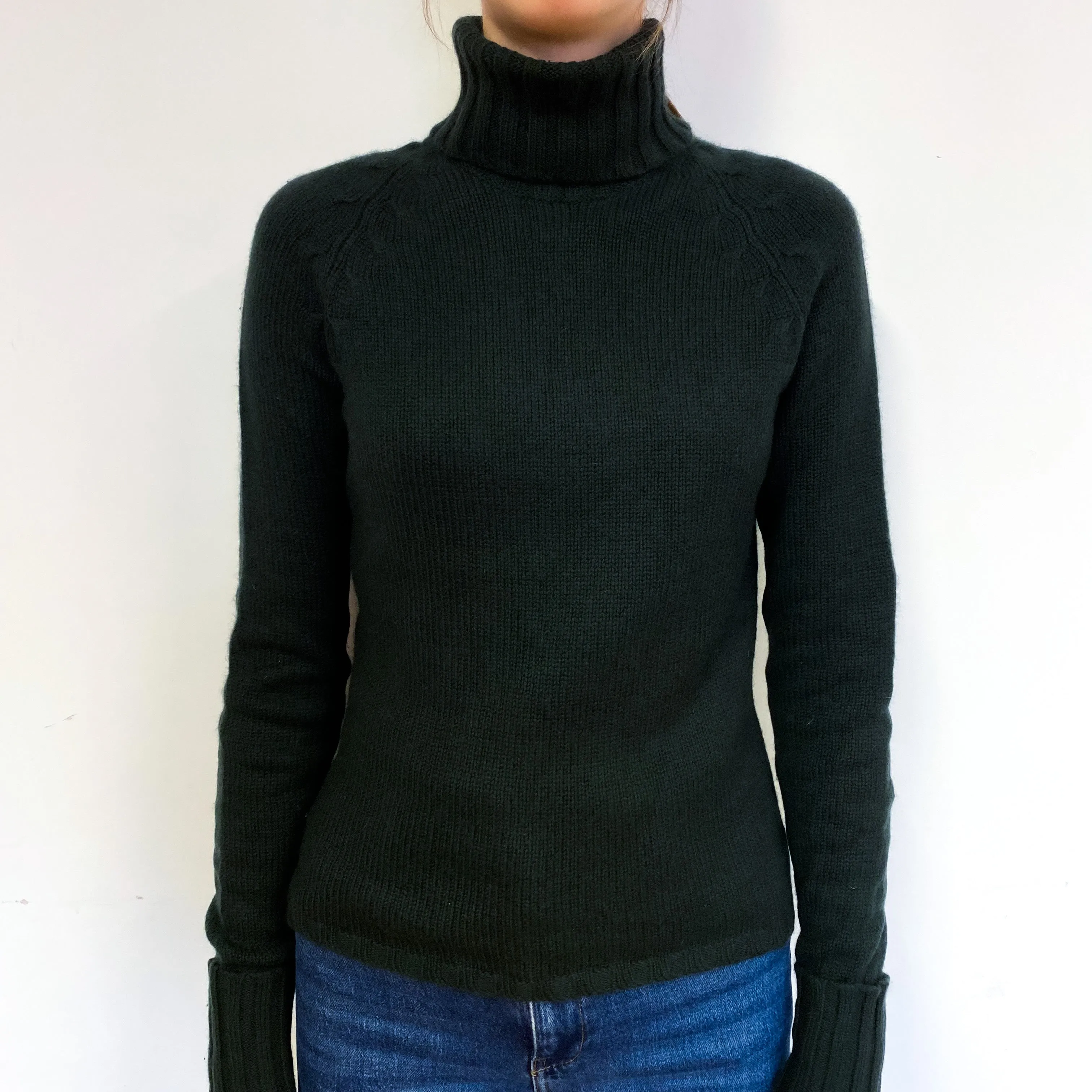 Darkest Green Chunky Cashmere Polo Neck Jumper Extra Small