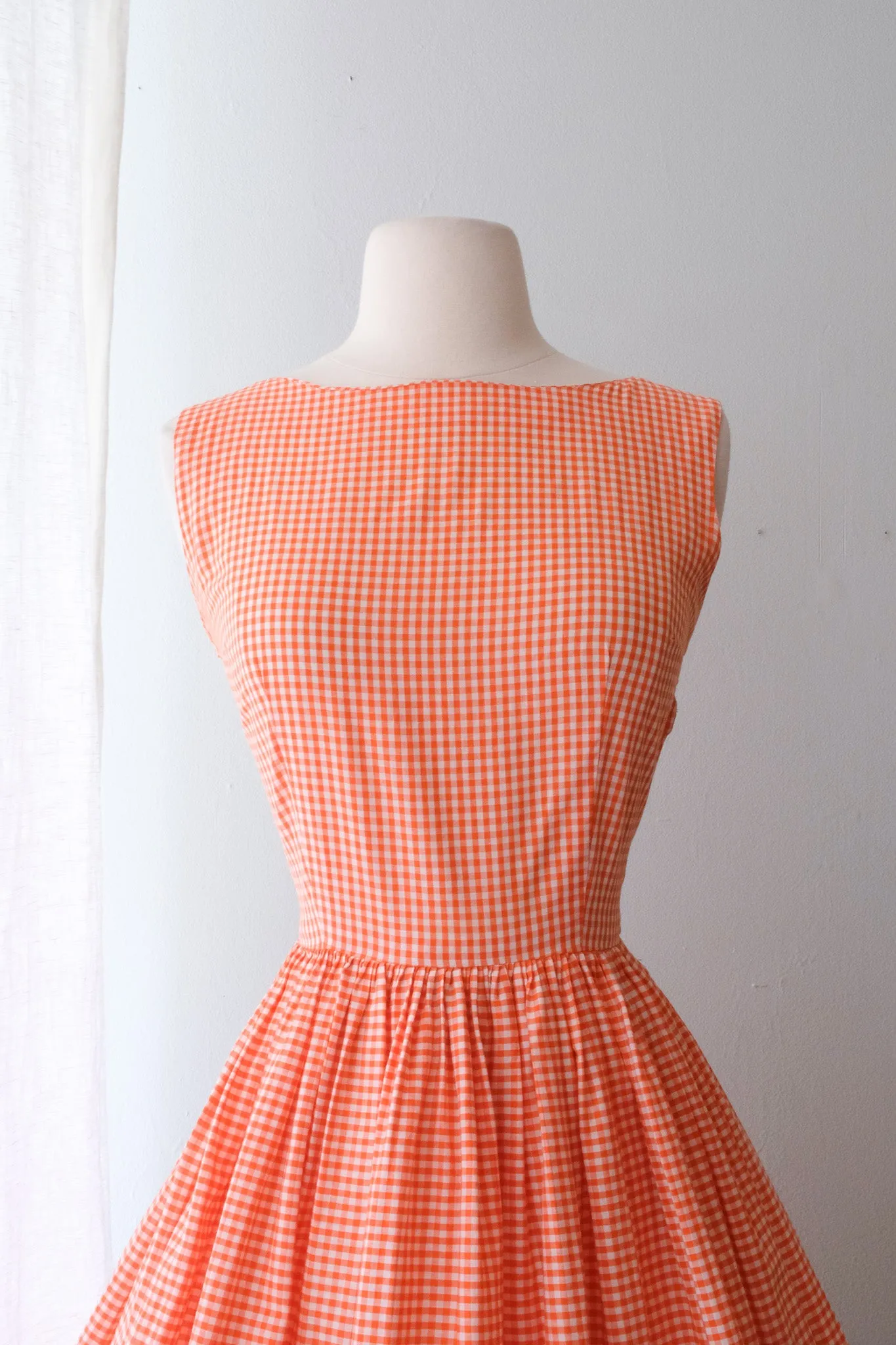 Darling 1950's Fleur De Lis Cotton Gingham Day Dress / Sz M