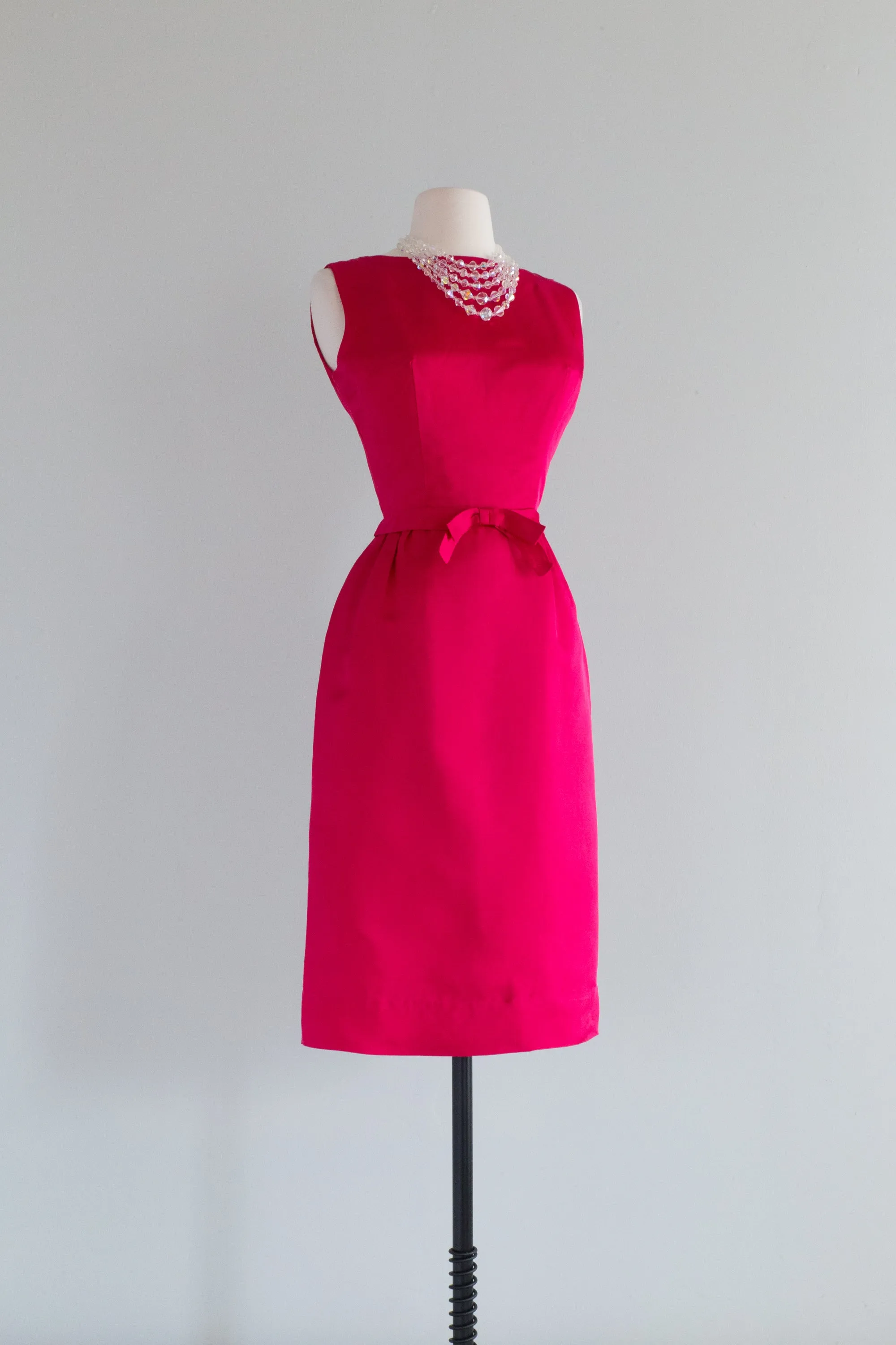 Darling 1960's Hot Pink Silk Cocktail Dress From Bedell's / Small