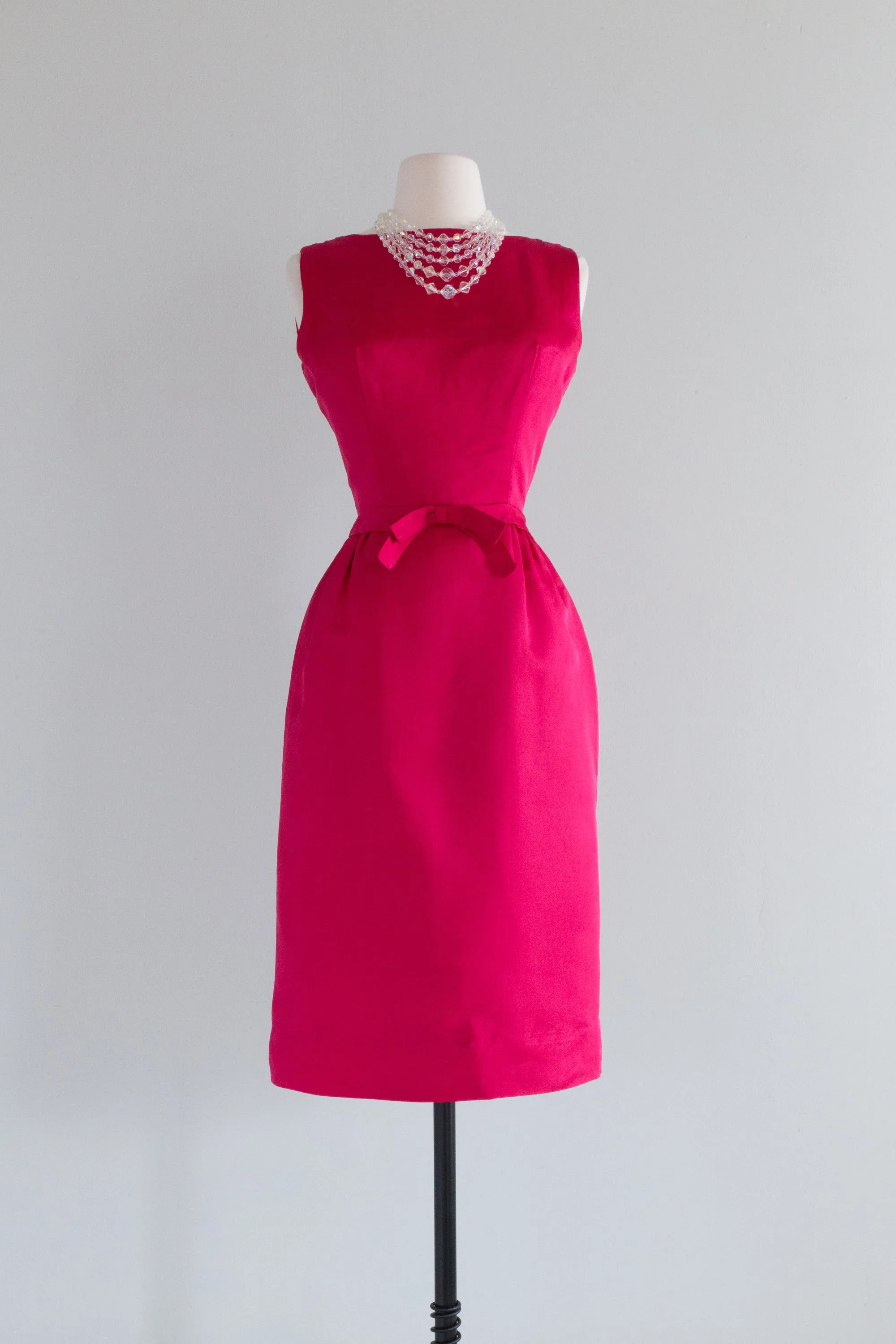 Darling 1960's Hot Pink Silk Cocktail Dress From Bedell's / Small