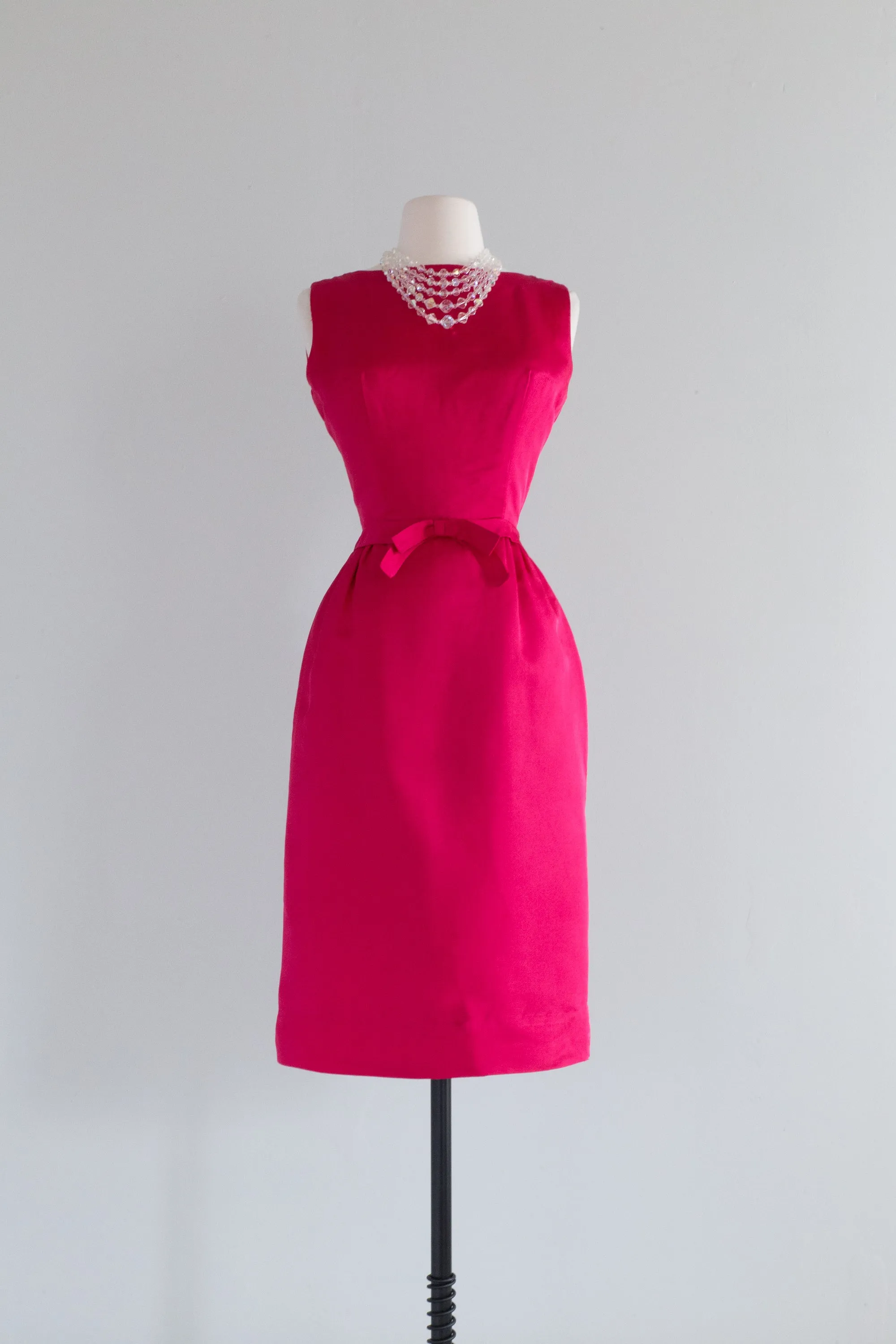 Darling 1960's Hot Pink Silk Cocktail Dress From Bedell's / Small