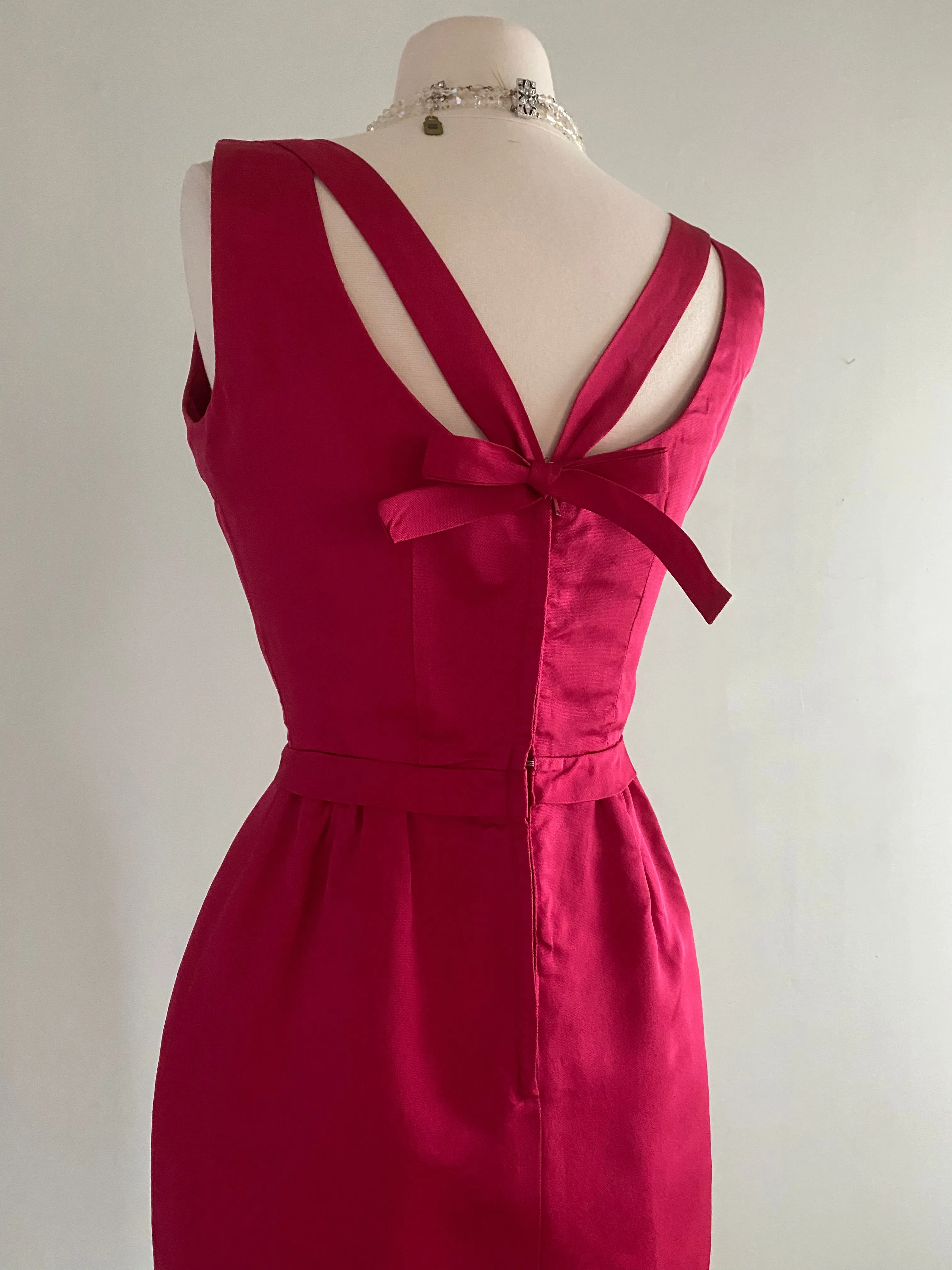 Darling 1960's Hot Pink Silk Cocktail Dress From Bedell's / Small
