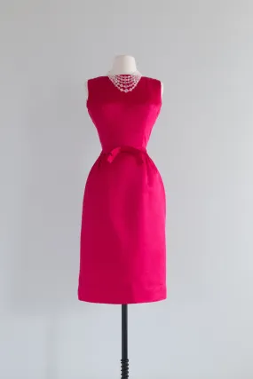 Darling 1960's Hot Pink Silk Cocktail Dress From Bedell's / Small
