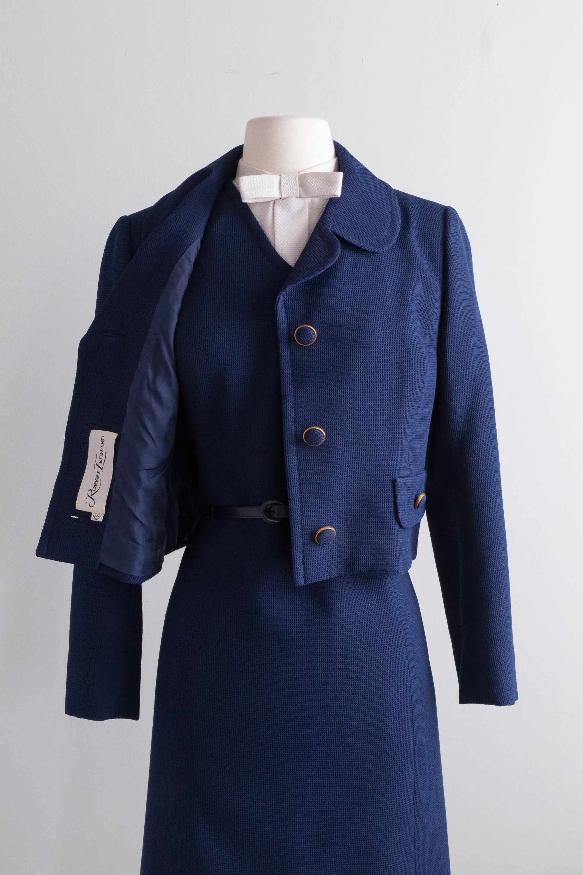 Darling 1960's Navy Blue Dress & Jacket Set By Robert Leonard / ML