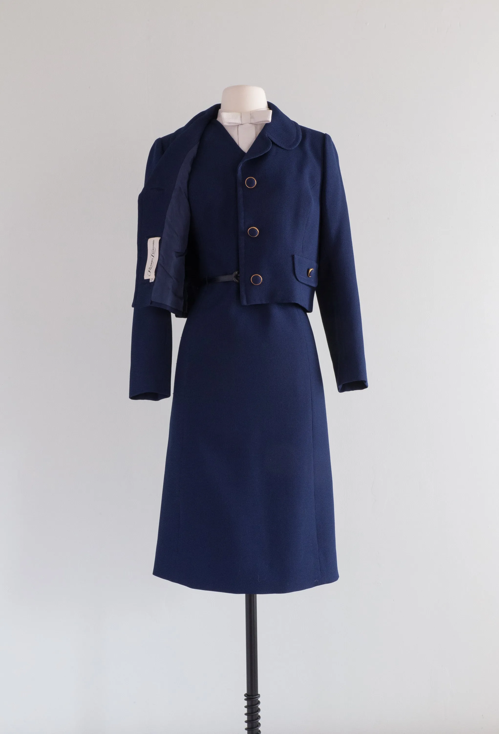 Darling 1960's Navy Blue Dress & Jacket Set By Robert Leonard / ML