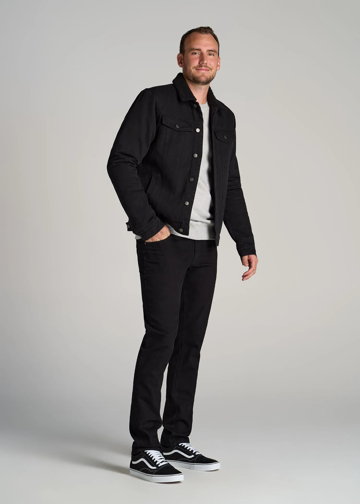 Denim Sherpa Tall Men's Jacket in Onyx Black Wash
