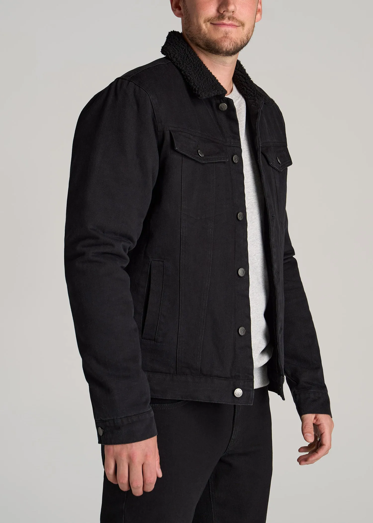 Denim Sherpa Tall Men's Jacket in Onyx Black Wash