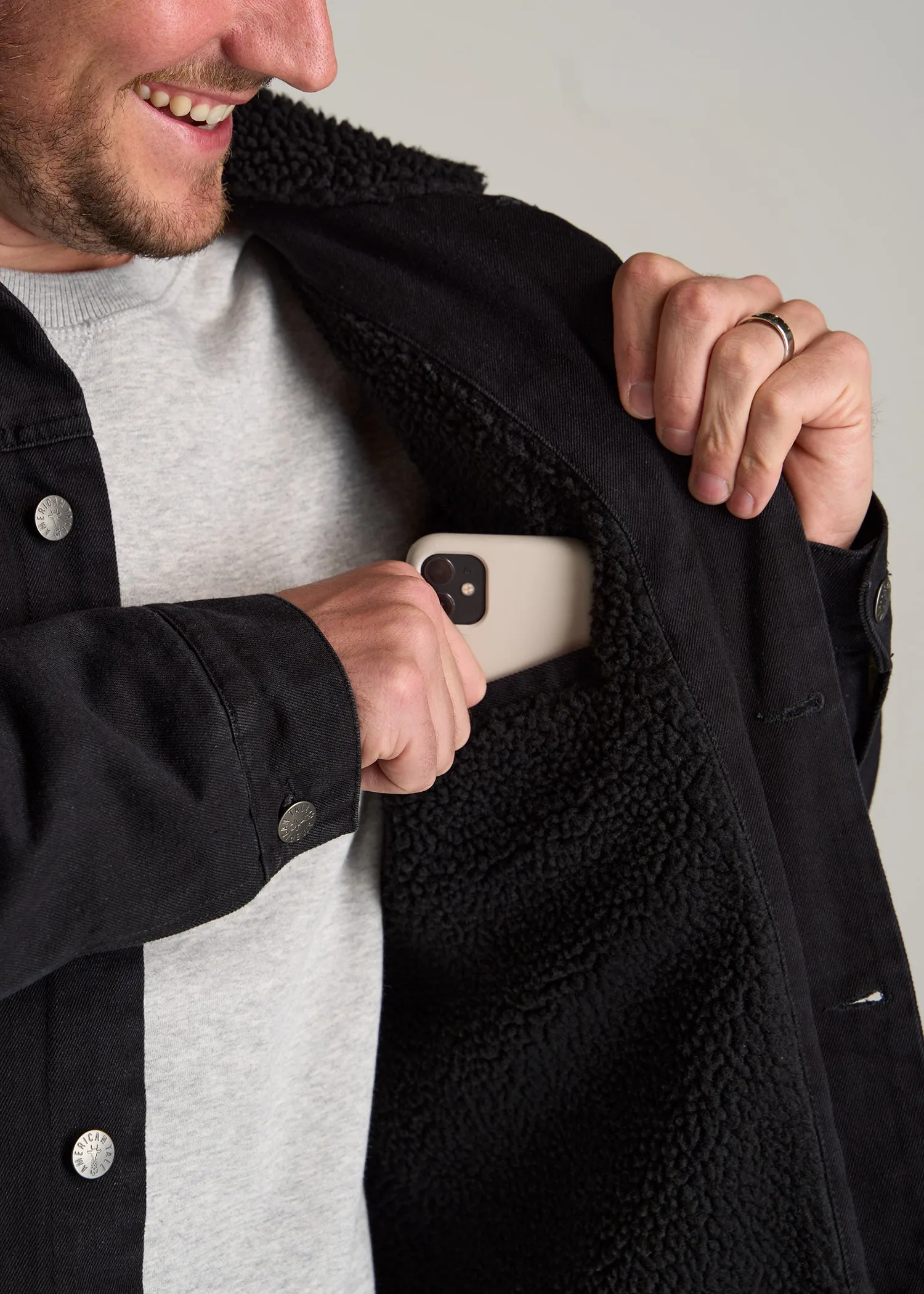 Denim Sherpa Tall Men's Jacket in Onyx Black Wash