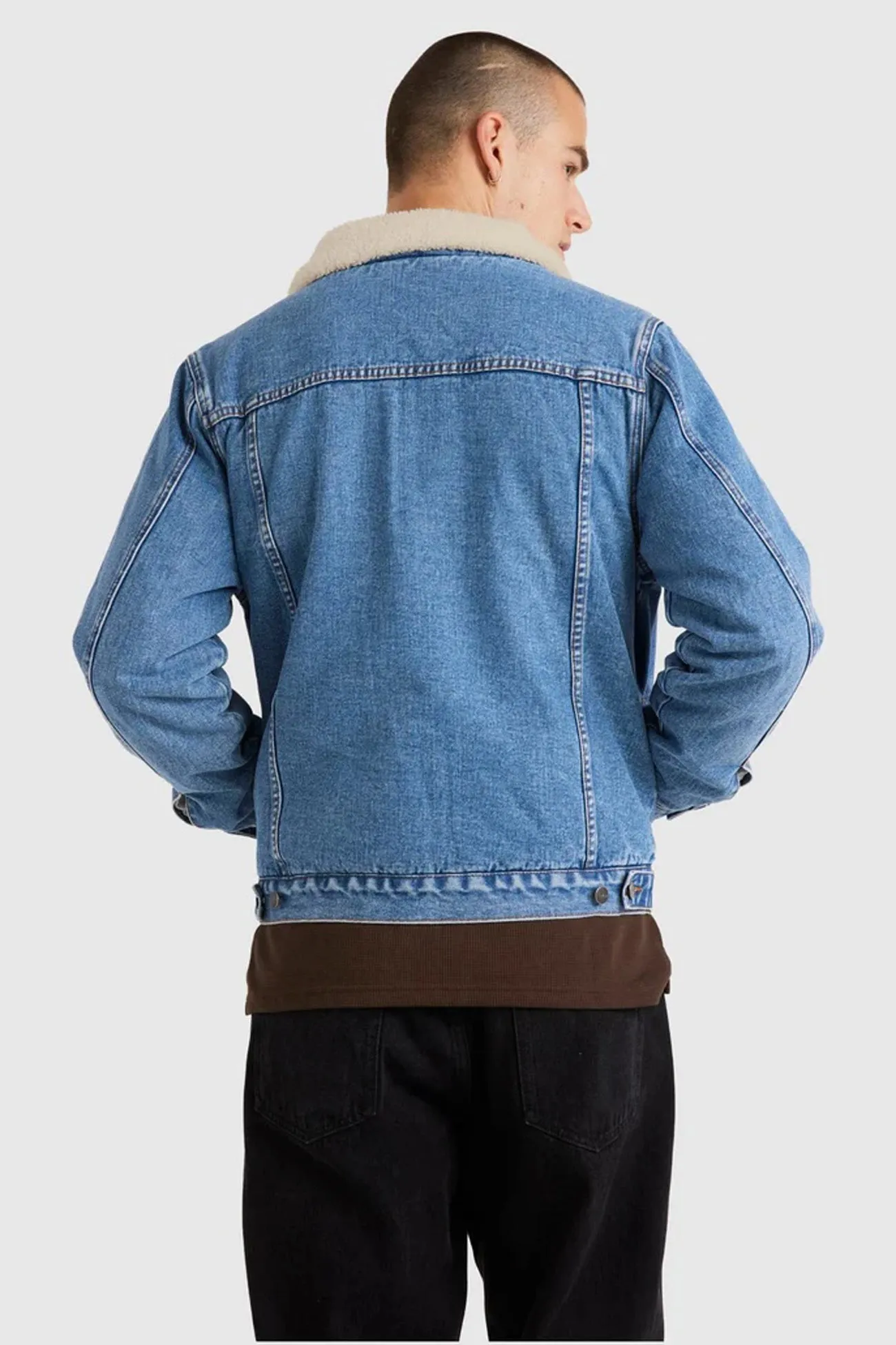 Denim Sherpa Trucker Jacket Vintage Blue