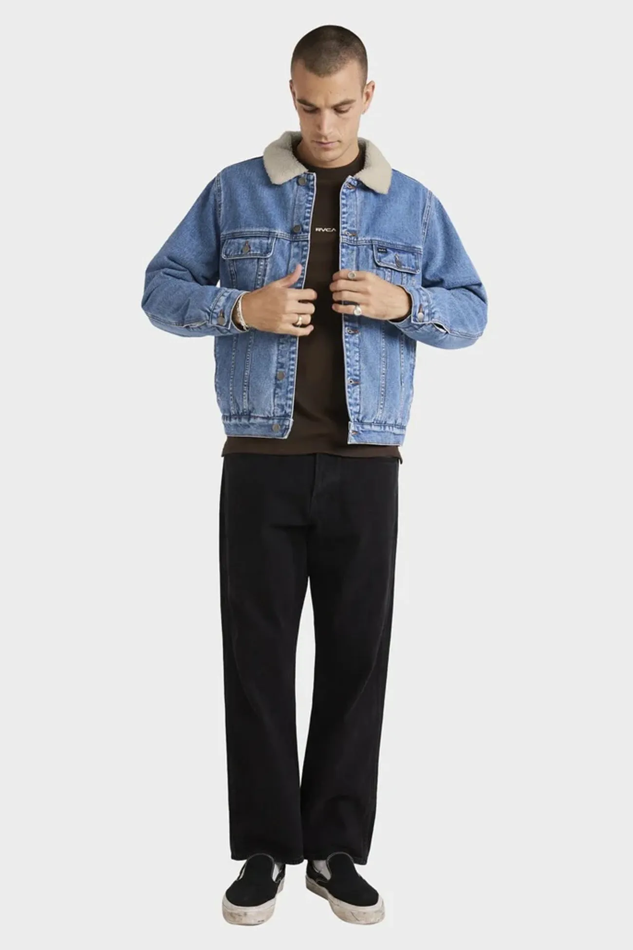 Denim Sherpa Trucker Jacket Vintage Blue