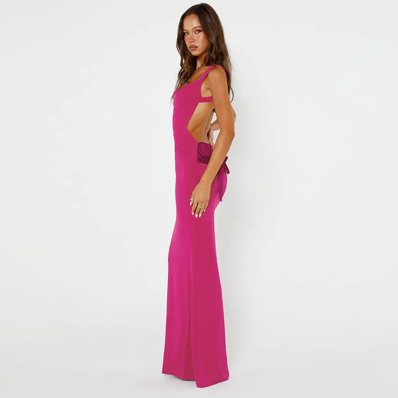 Denise Bow Backless Bodycon Maxi Dress