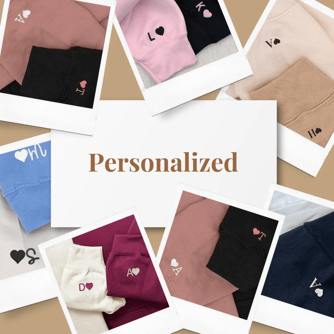Dice Heart Custom Embroidered Couple Hoodies - Personalized Matching Sweatshirts For Couples