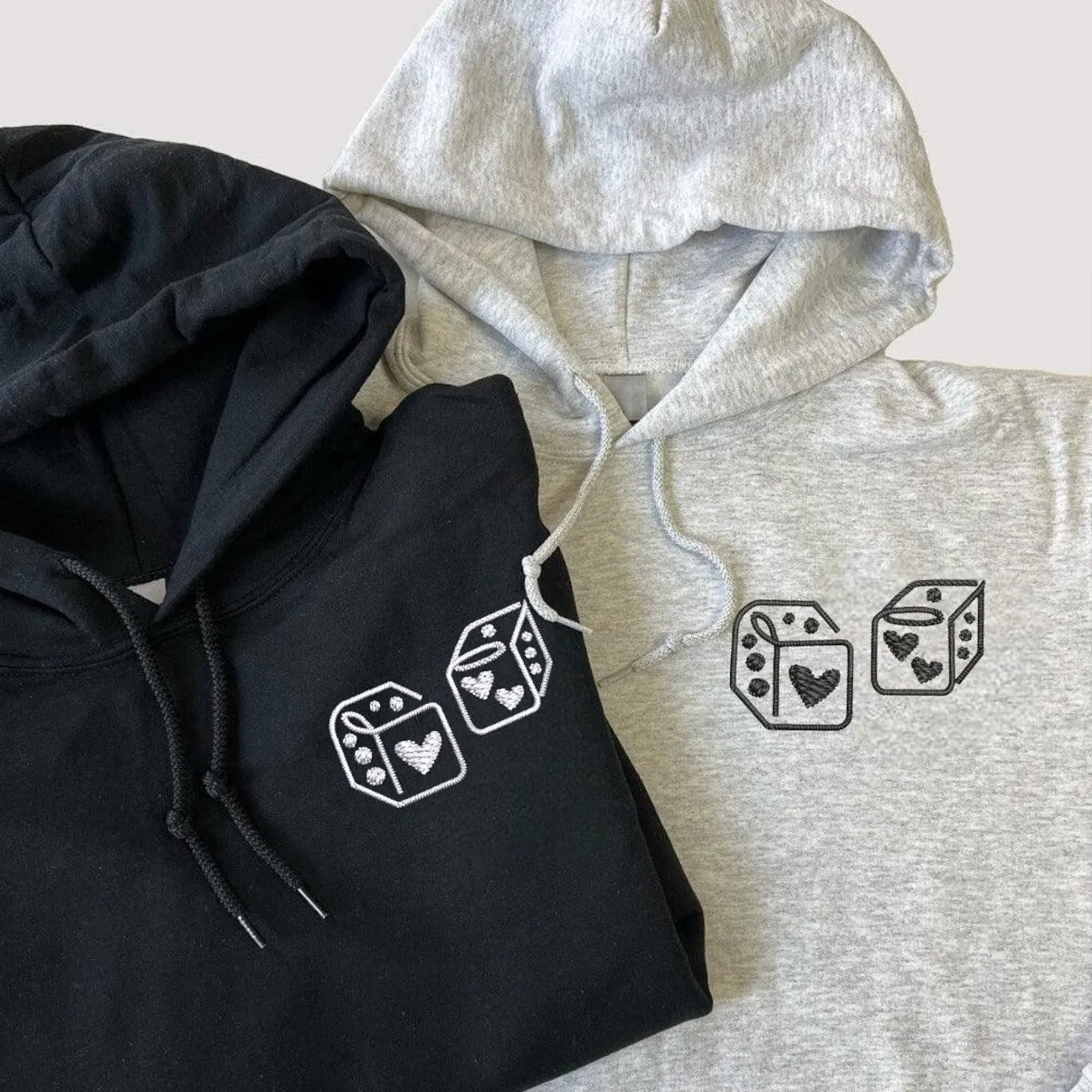 Dice Heart Custom Embroidered Couple Hoodies - Personalized Matching Sweatshirts For Couples