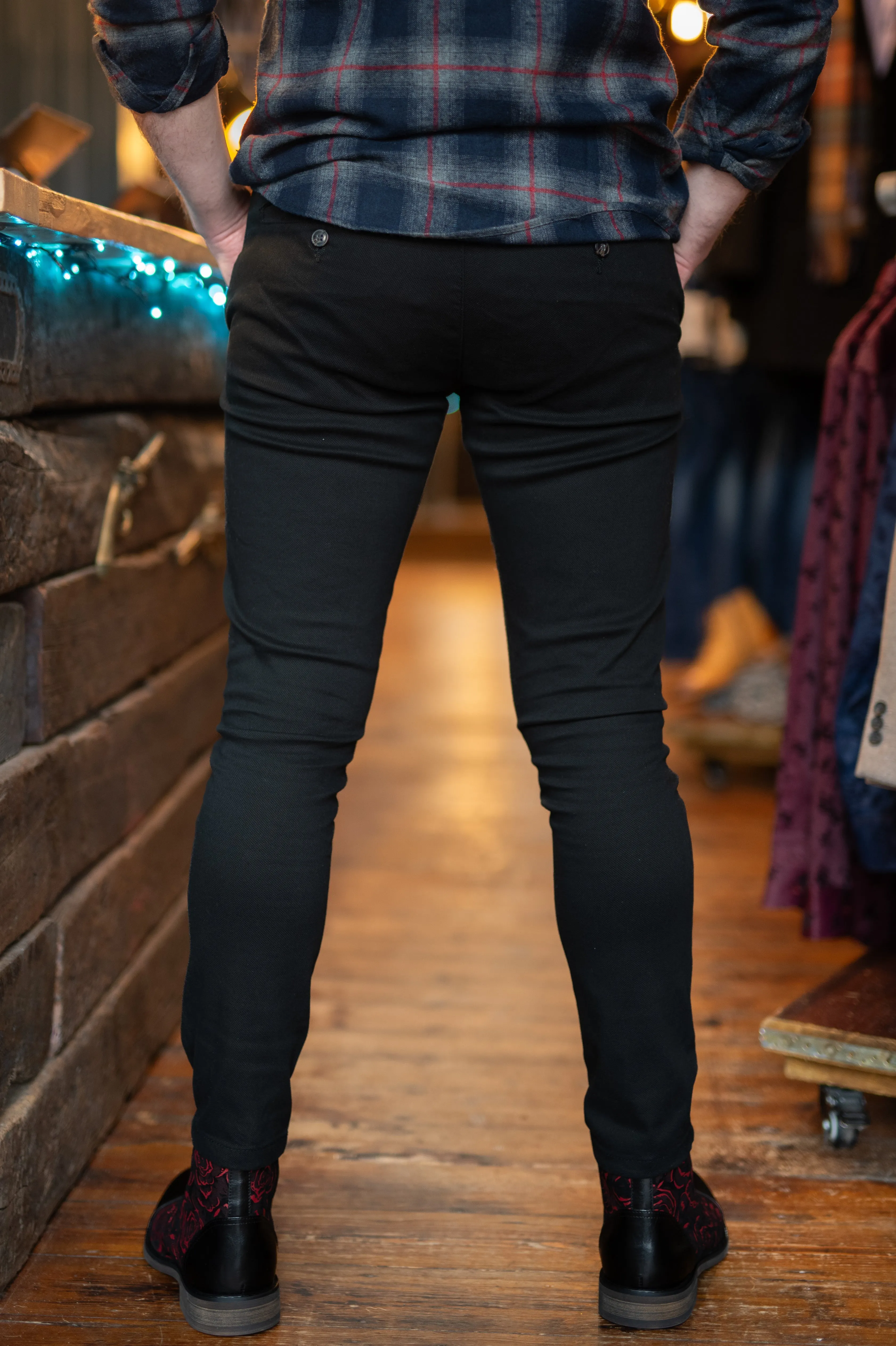 DML Black Tapered Fit Textured Chinos