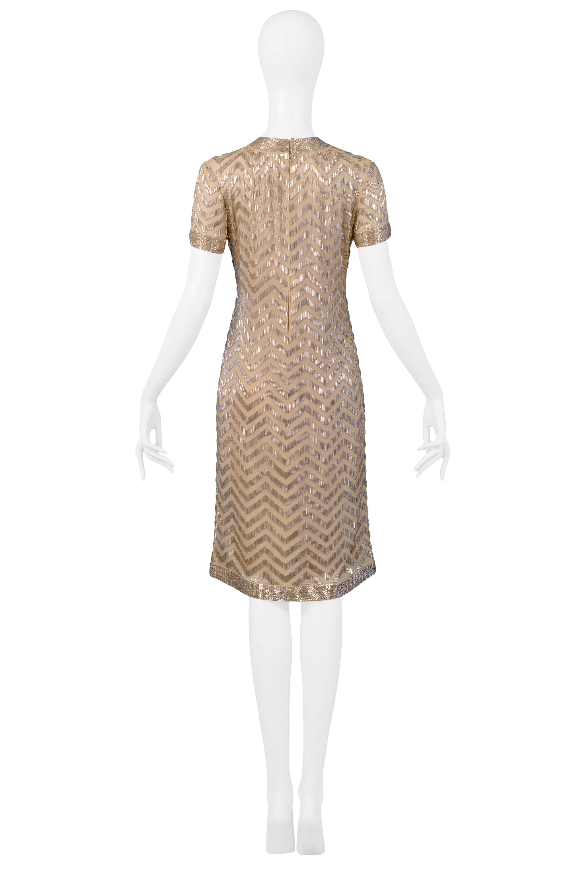 DONALD BROOKS GOLD SEQUIN CHEVRON DRESS