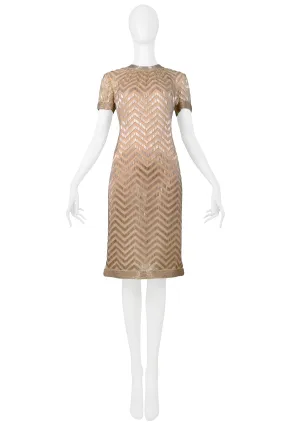 DONALD BROOKS GOLD SEQUIN CHEVRON DRESS