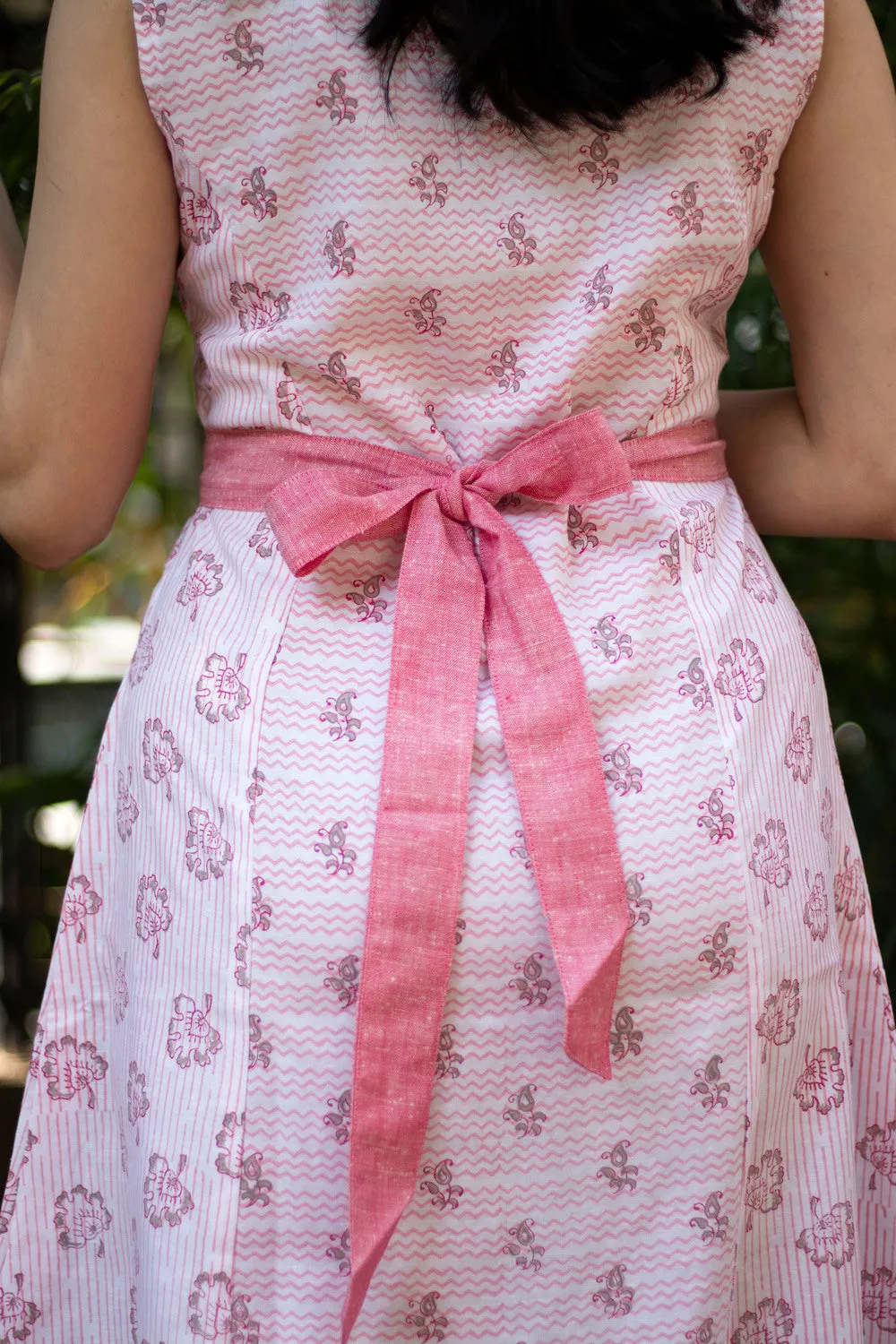 Earthy Route Lotus pink floral sleeveless dress in lyocell linen