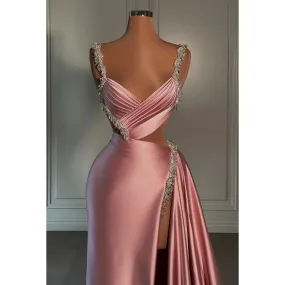 Elegant & Luxurious Slit Sleeveless V-Neck Sheath/Column Evening Party Prom Dress