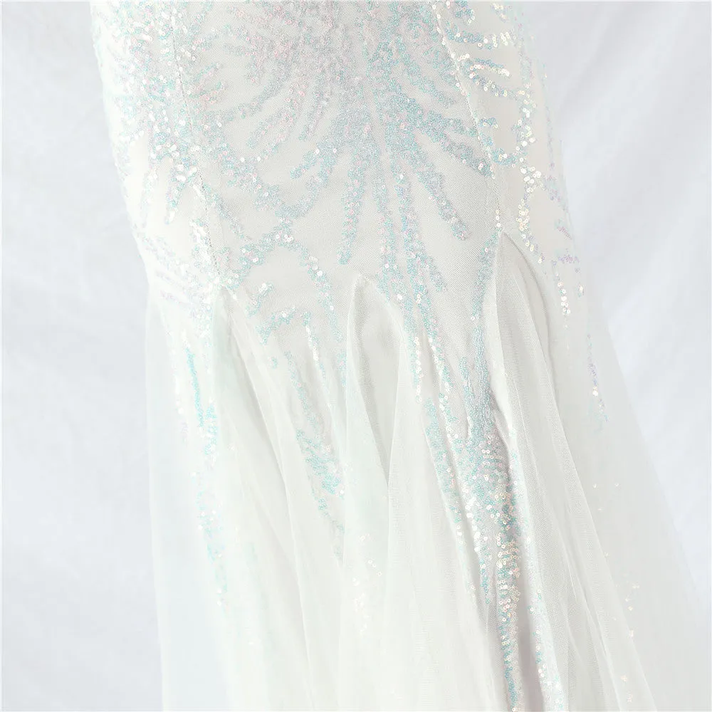 Elegant Ostrich Feather Mesh Sequin Evening Dress