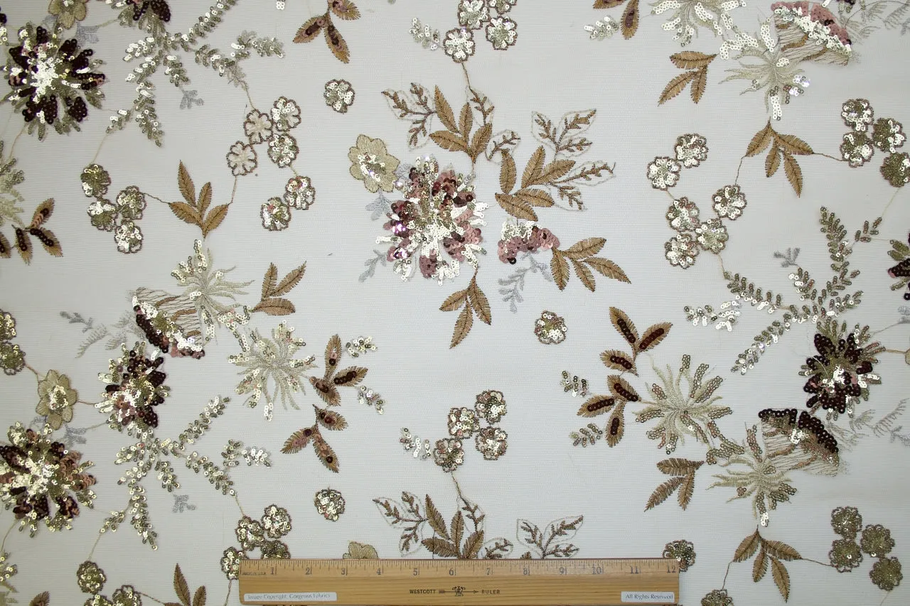 Embroidered/Sequined Soft Tulle - Gold Tones