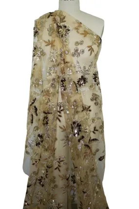 Embroidered/Sequined Soft Tulle - Gold Tones