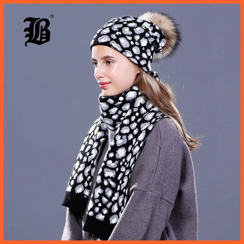 Fashion Brand Women Hats Scarf For Winter | High Quality Rhinestones  Beanies Warm Autumn Angora Knitted Caps