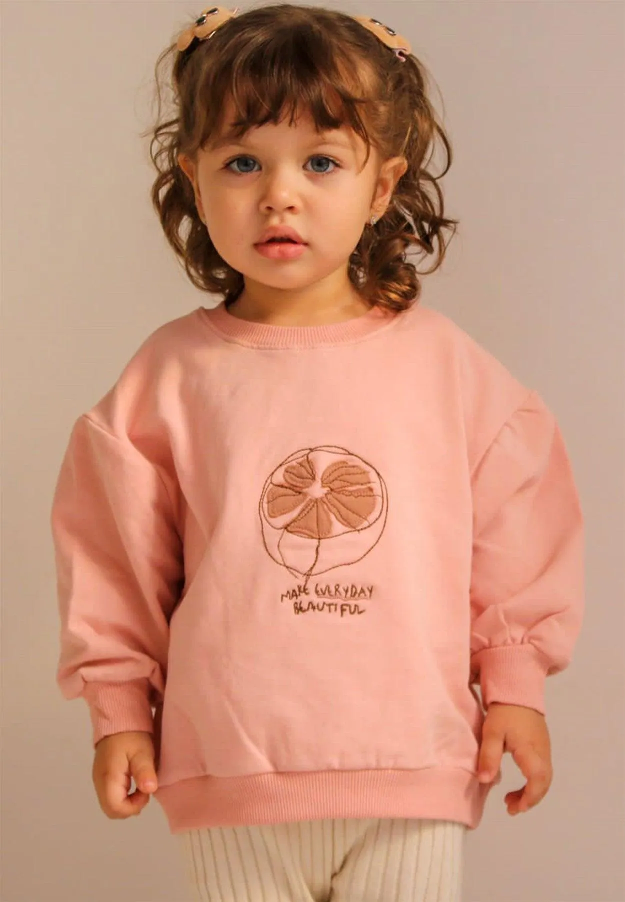 Fruit Embroidered Sweatshirt- Powder