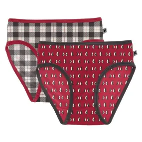 Girl's Print Bamboo Underwear Set - Midnight Holiday Plaid & Crimson Penguins
