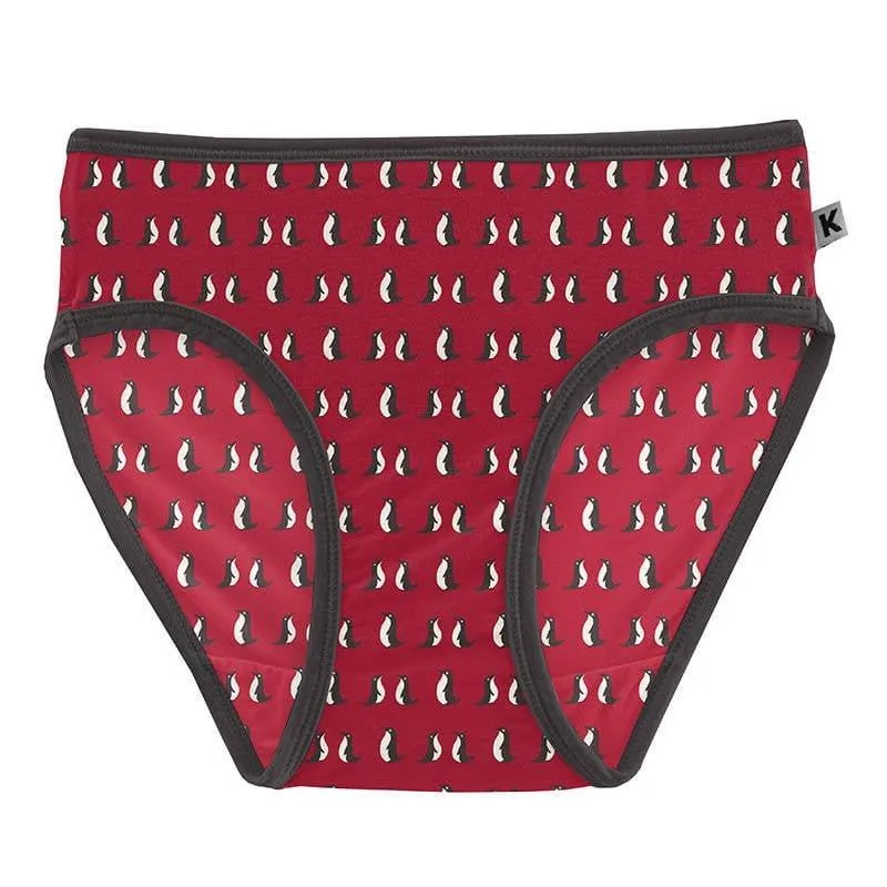 Girl's Print Bamboo Underwear Set - Midnight Holiday Plaid & Crimson Penguins