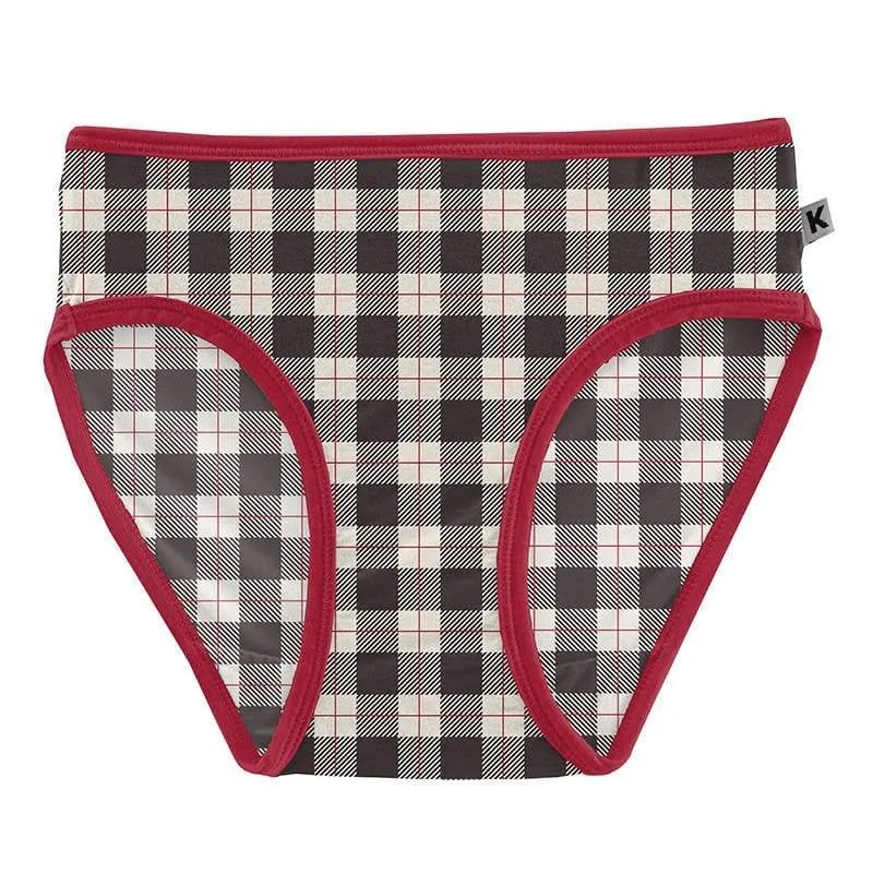Girl's Print Bamboo Underwear Set - Midnight Holiday Plaid & Crimson Penguins