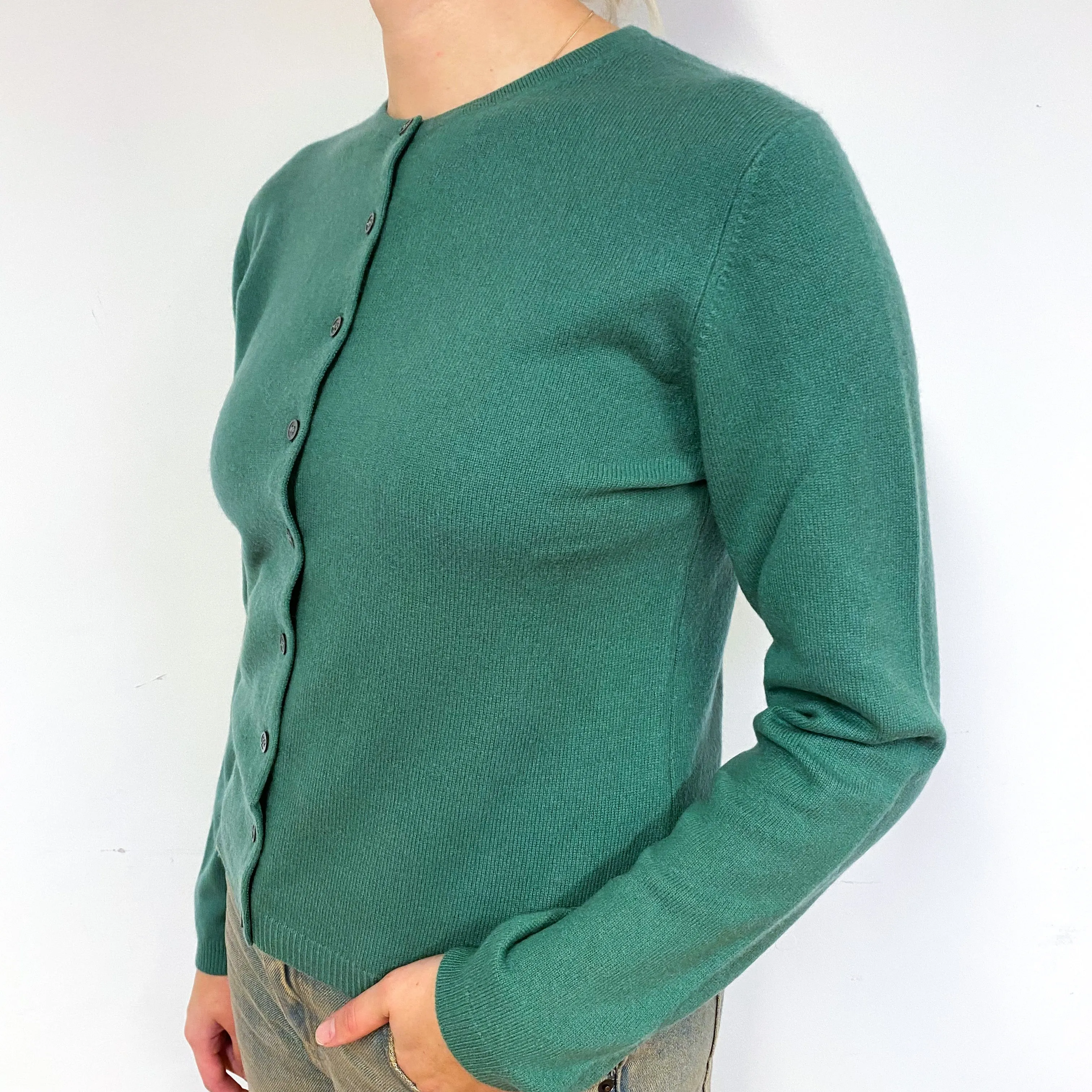 Grass Green Cashmere Crew Neck Cardigan Small