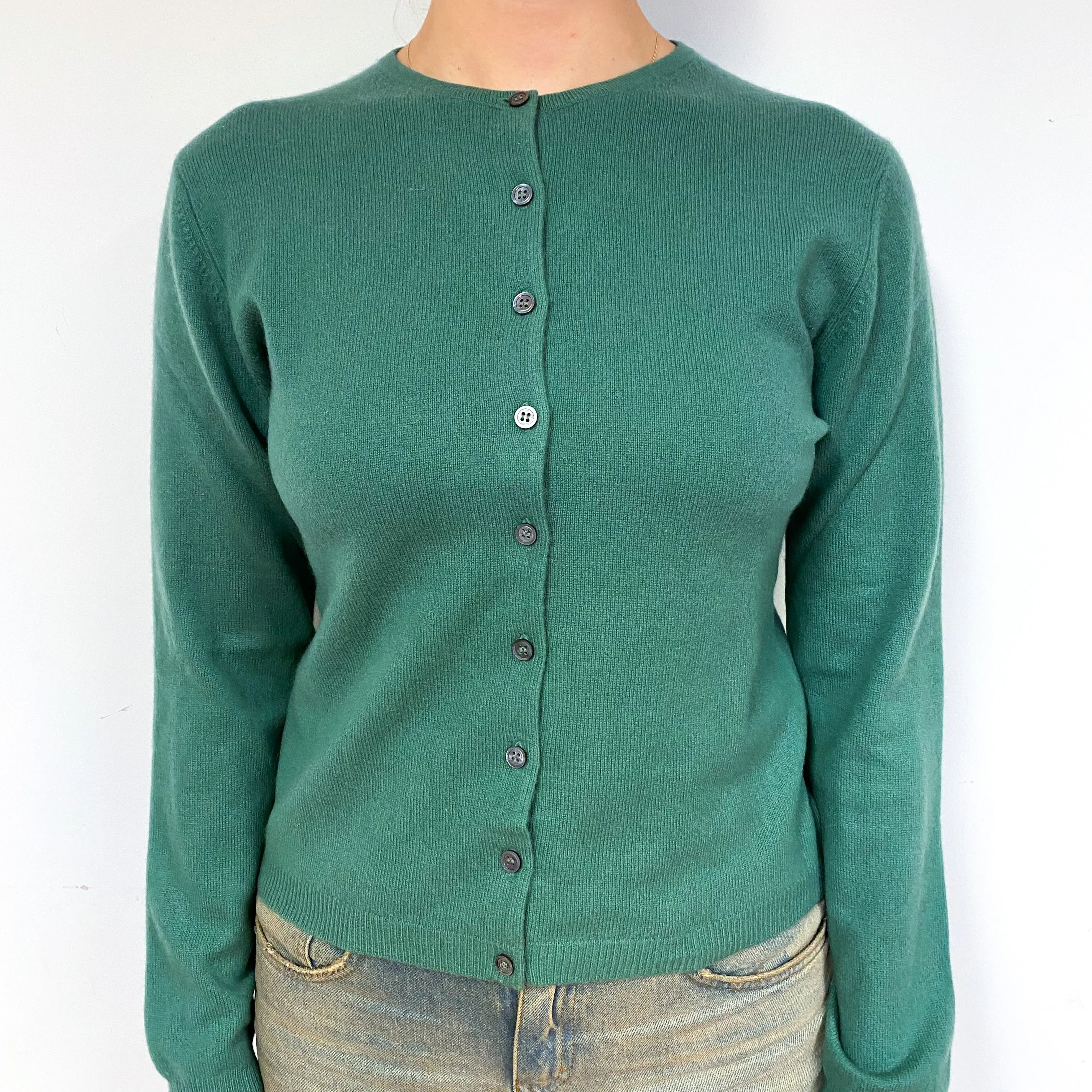 Grass Green Cashmere Crew Neck Cardigan Small