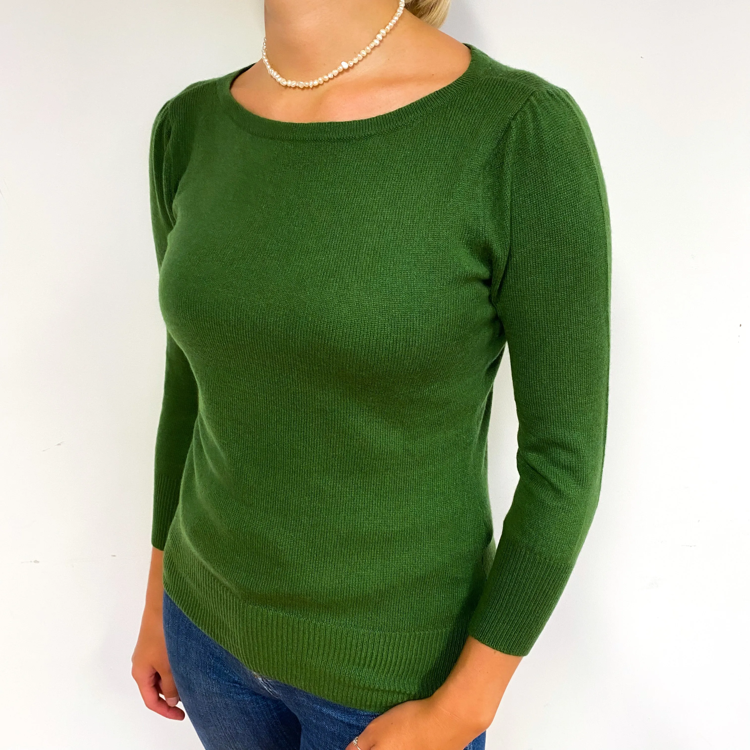 Green Green Buttoned Cashmere Crew Neck Jumper Small