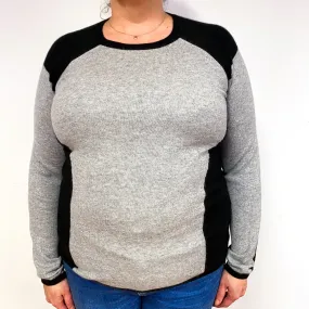 Grey Black Colour Block Cashmere Crew Neck Jumper Extra Large