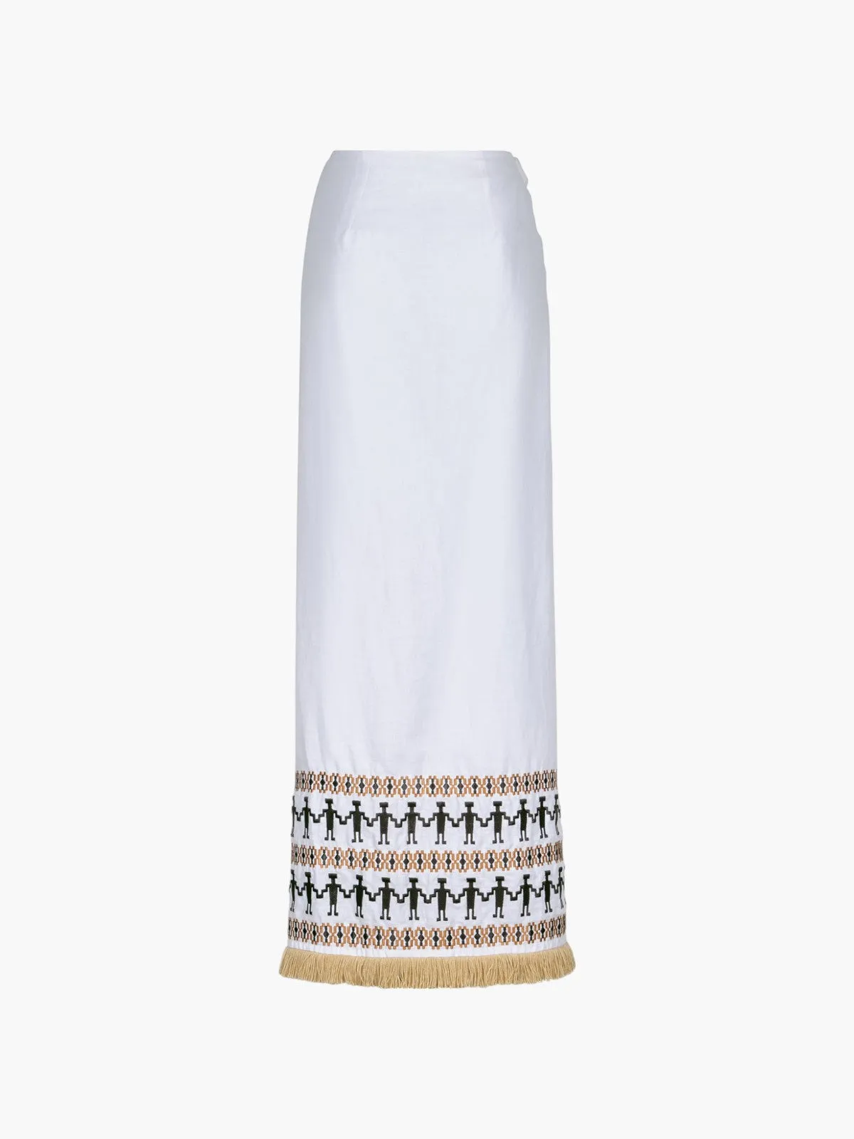 Guainia Linen Midi Skirt | White Embroidered