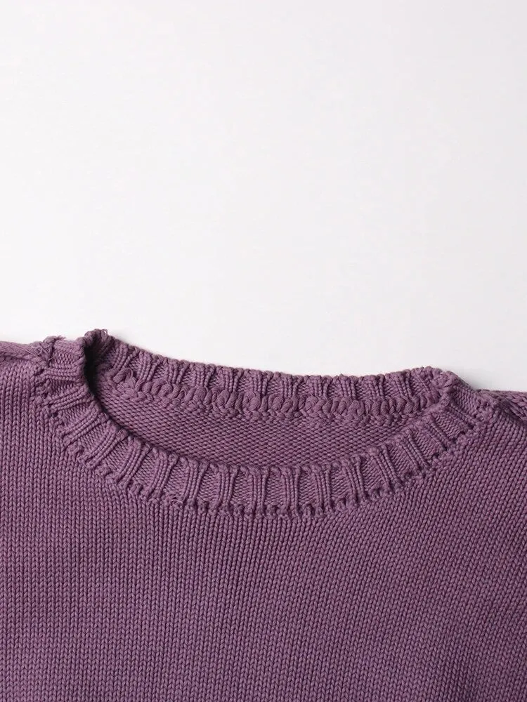 Hit Color Casual Sweaters For Women Round Neck Long Sleeve Patchwork Tassel Chic Sweater Female Fashion Clothing