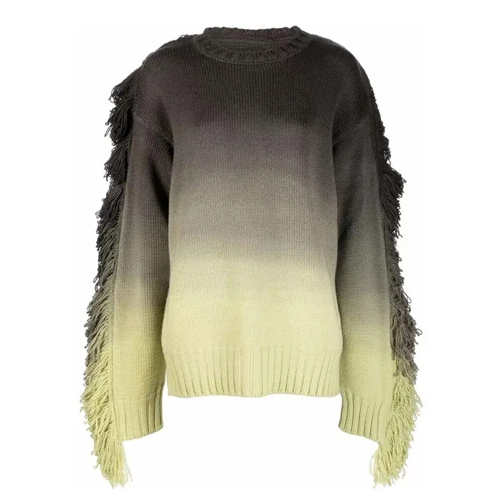 Hit Color Casual Sweaters For Women Round Neck Long Sleeve Patchwork Tassel Chic Sweater Female Fashion Clothing