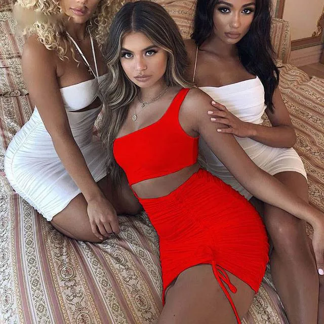 Hollow Out Sleeveless One Shoulder Bandage Women Bodycon Mini Dress