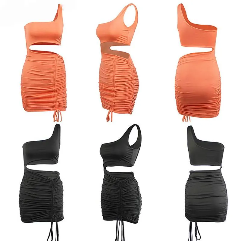 Hollow Out Sleeveless One Shoulder Bandage Women Bodycon Mini Dress