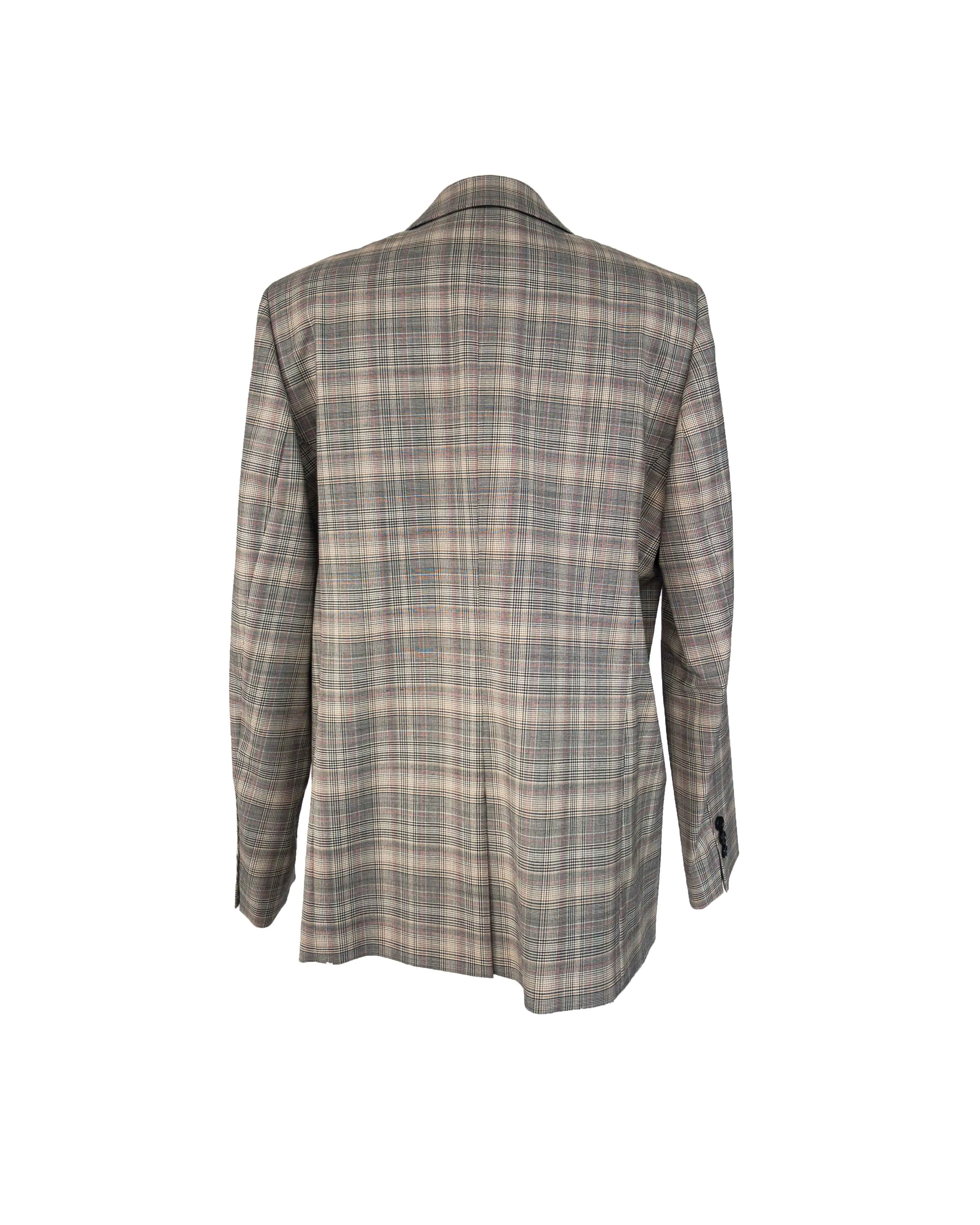 HUGO BOSS grey/black/red check wool blend double breasted blazer, 12