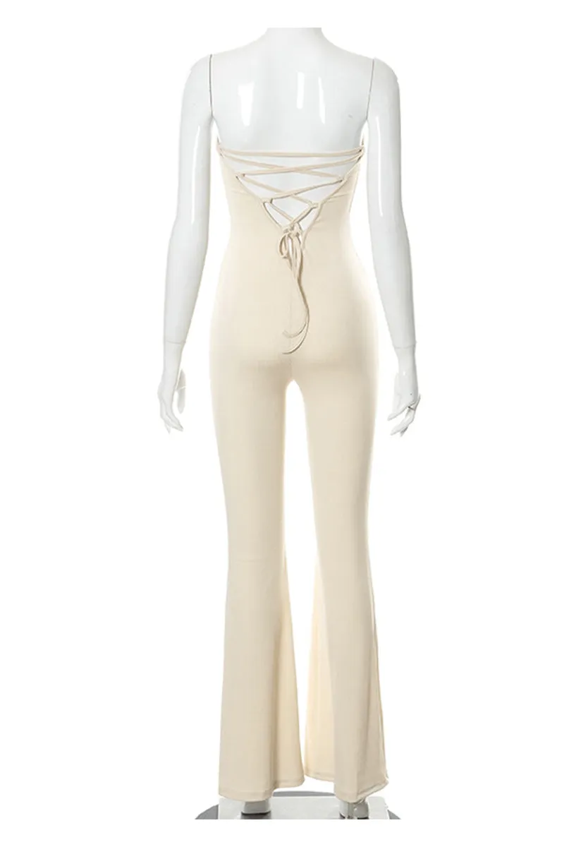 JF702 Strapless Strawstring Stretch Jumpsuit