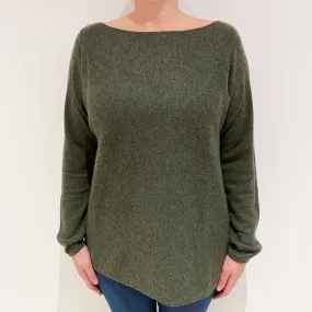 Khaki Green Batwing Cashmere Crew Neck Jumper Large