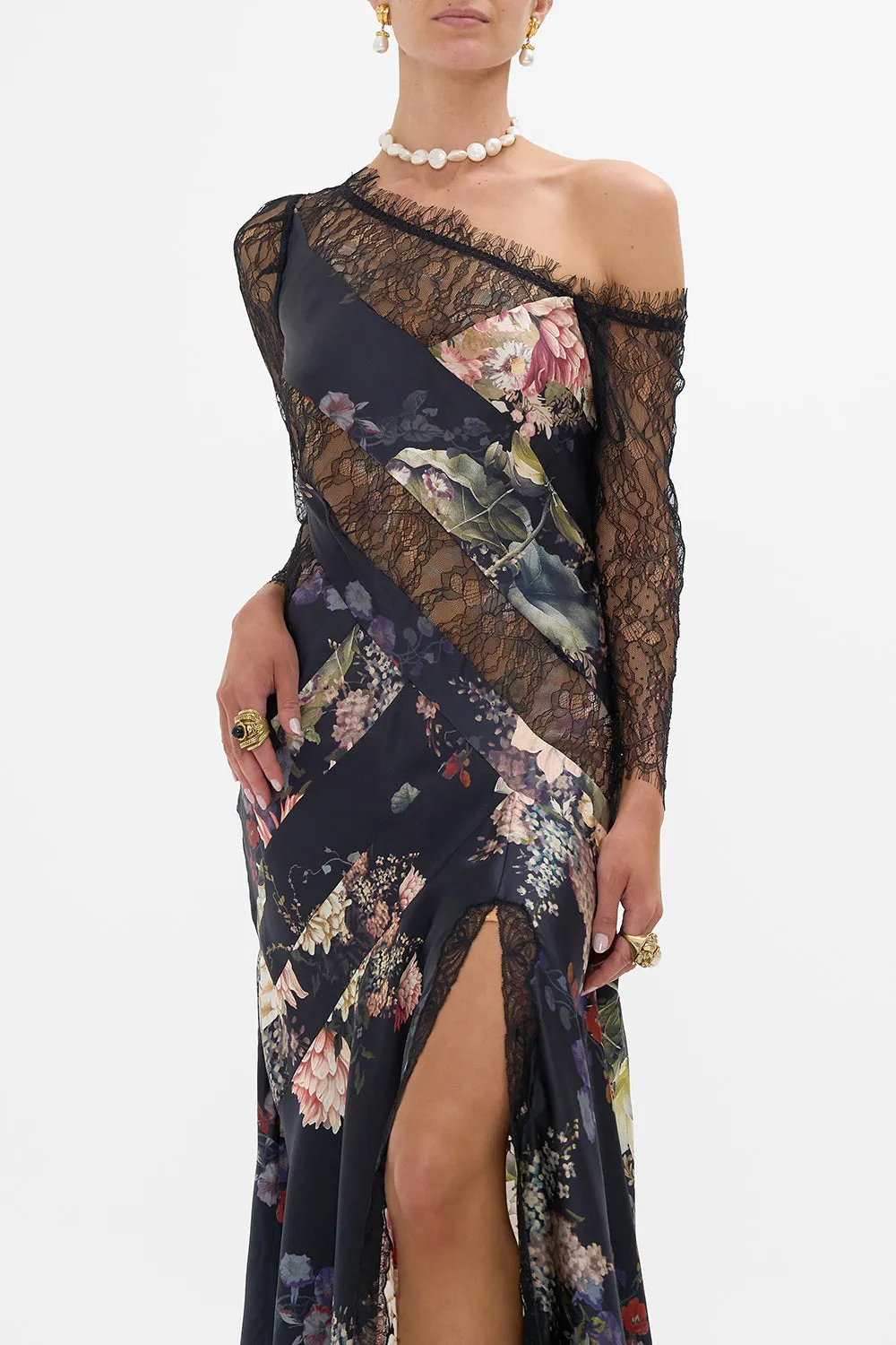LACE SPLICE ONE SHOULDER DRESS DYNASTY DAZE