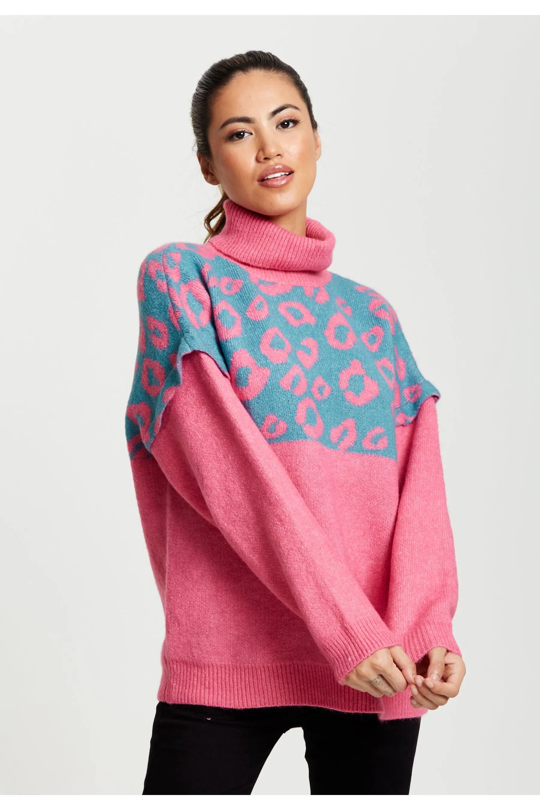 Liquorish Animal Pattern Roll Neck Jumper