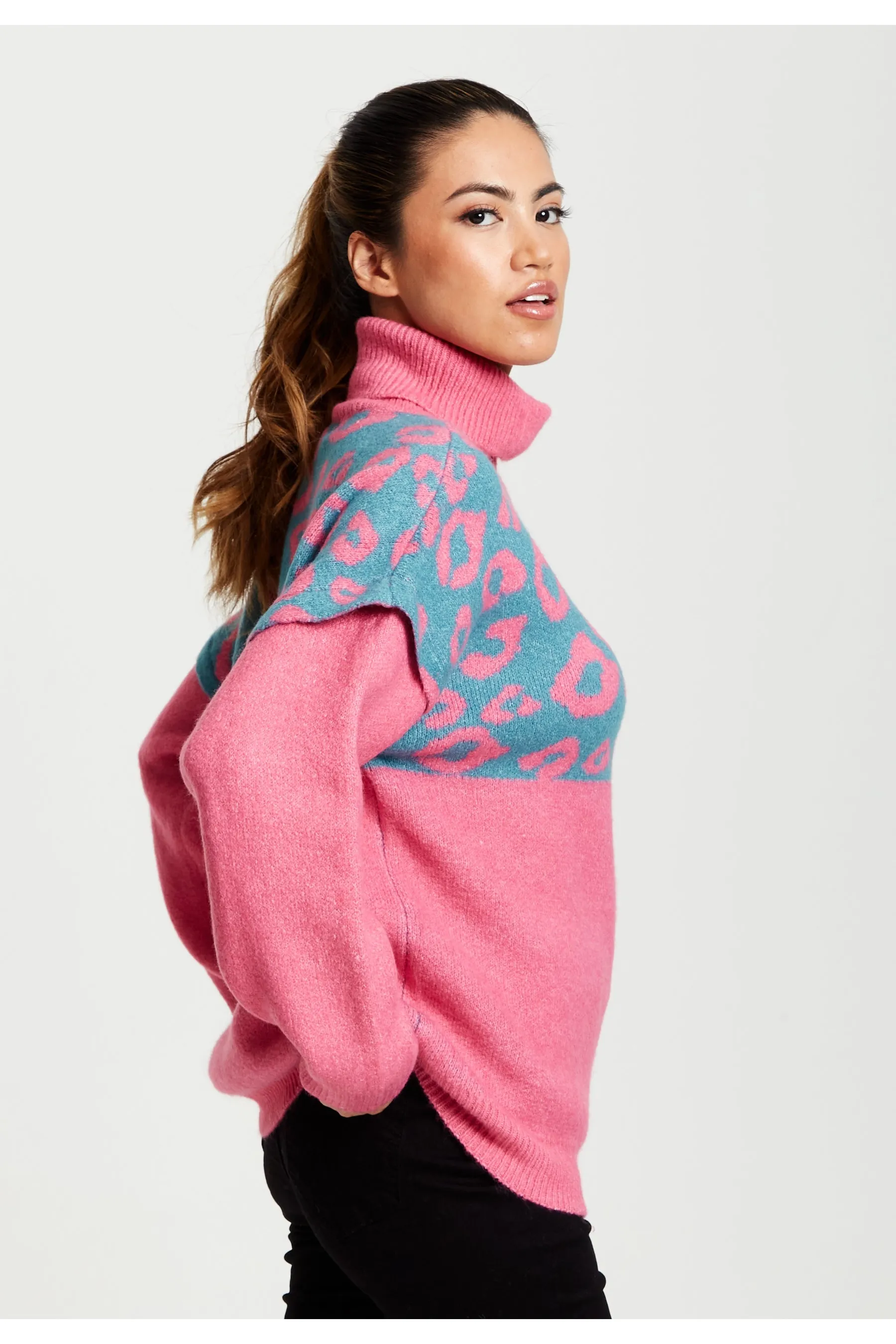 Liquorish Animal Pattern Roll Neck Jumper