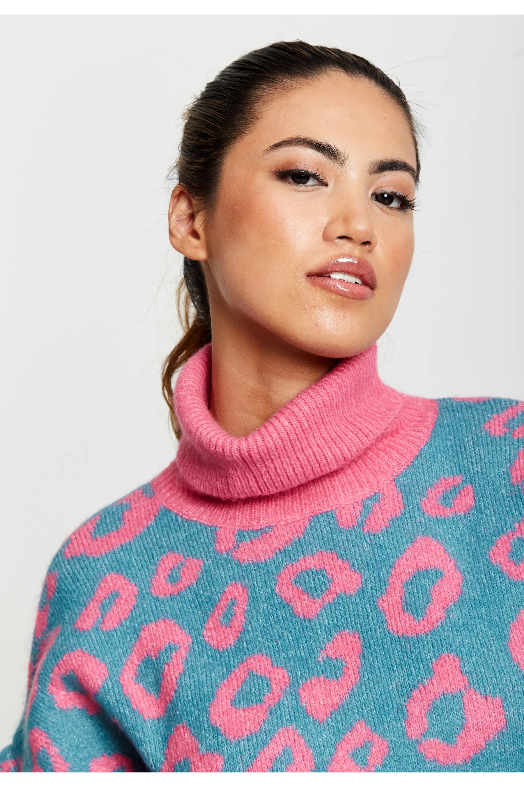 Liquorish Animal Pattern Roll Neck Jumper