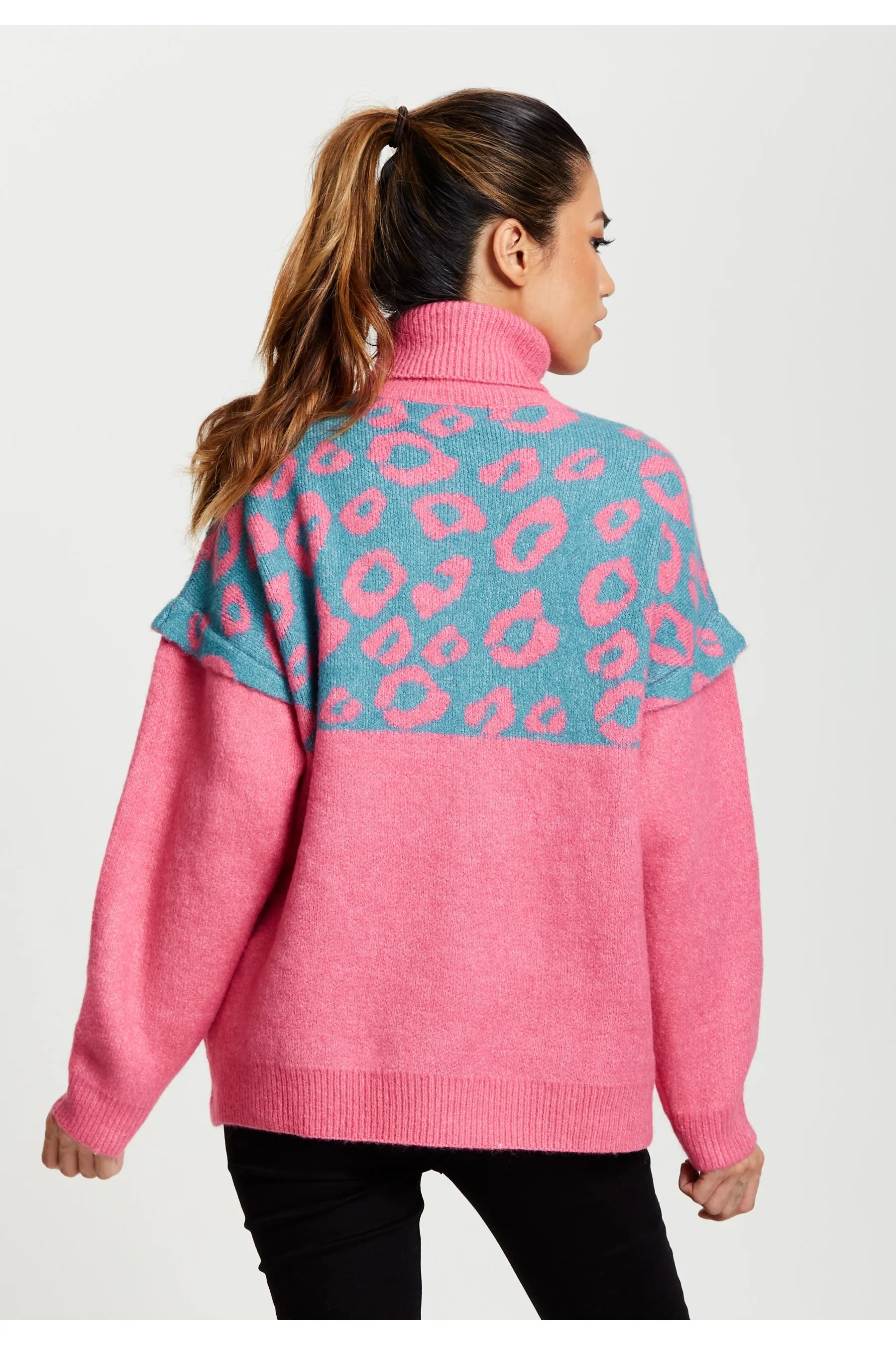 Liquorish Animal Pattern Roll Neck Jumper