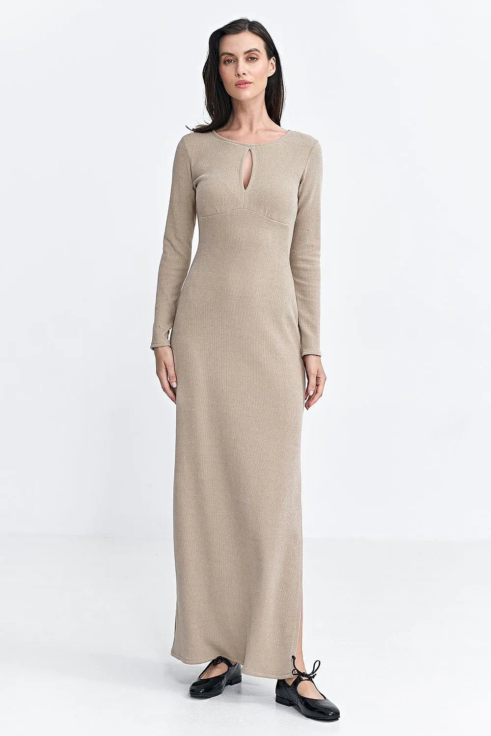 Long sleeves ribbed knitted fabric daydress