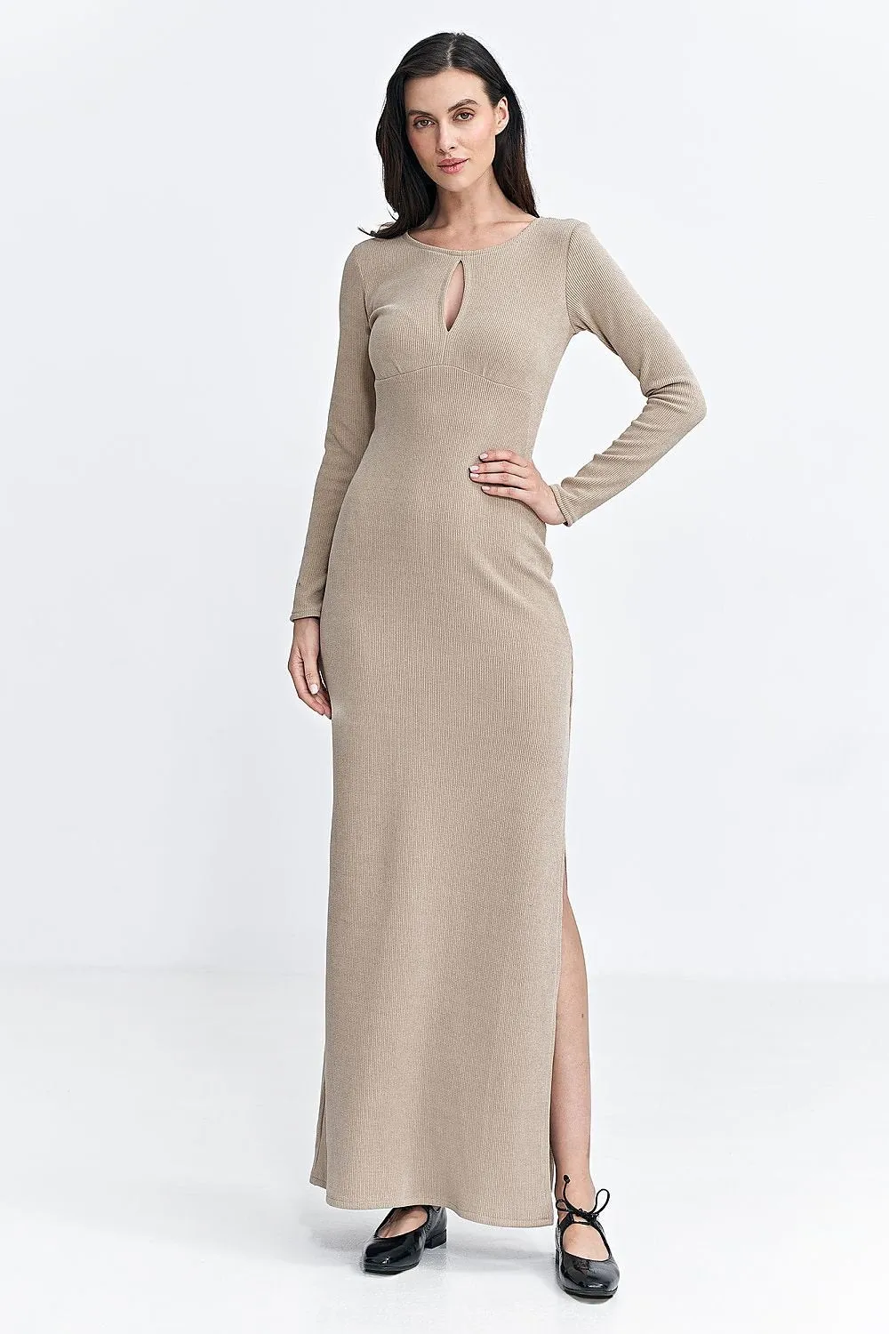Long sleeves ribbed knitted fabric daydress