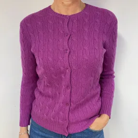 Magenta Pink Cable Cashmere Crew Neck Cardigan